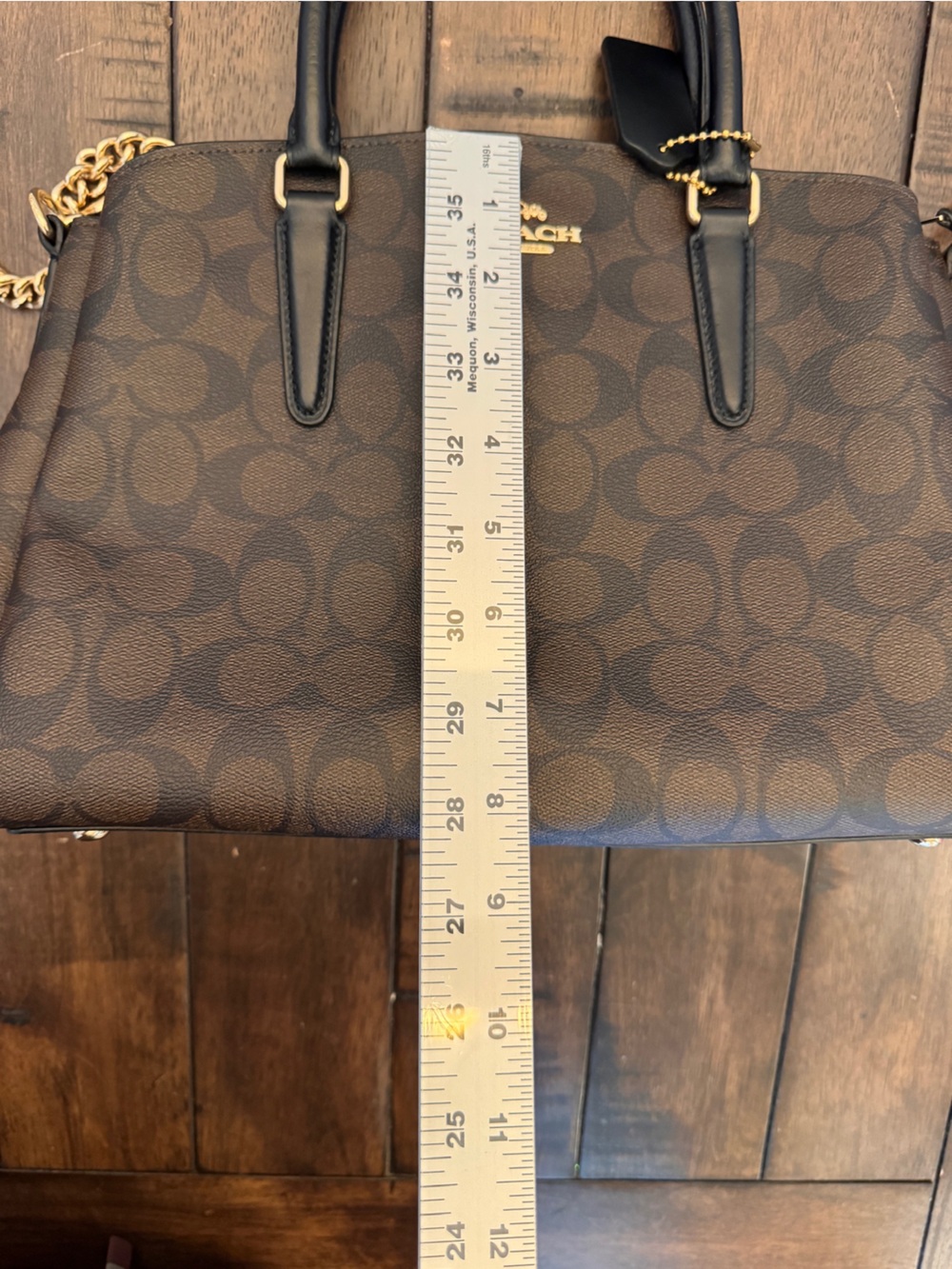 Coach Brown Signature Leather Gold Chain Purse Shoulder Bag F29683 Medium - Picture 15 of 15